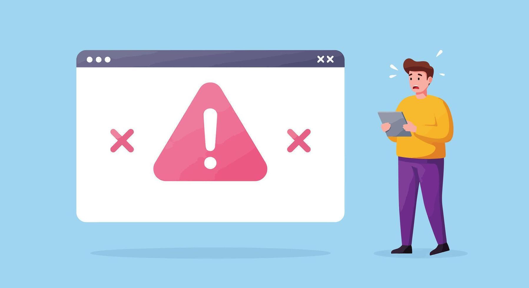 Stressed user facing a browser alert notification. vector