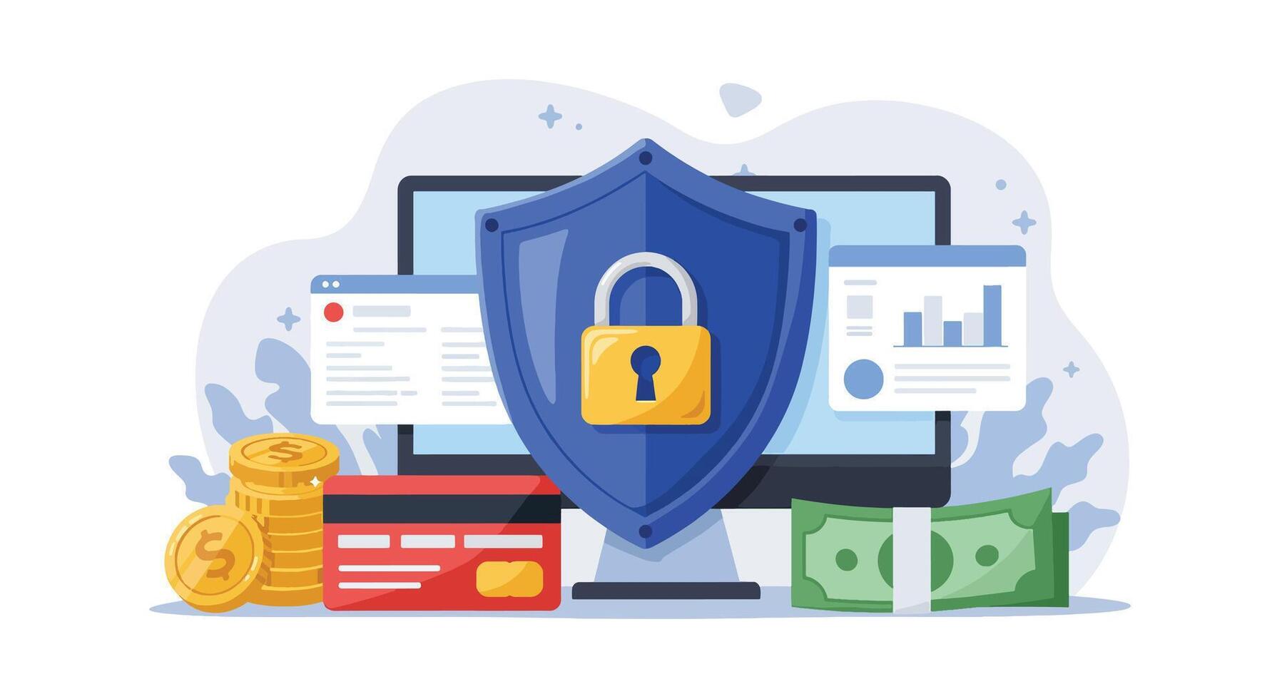 Digital Security Shield Protecting Online Financial Transactions and Data vector