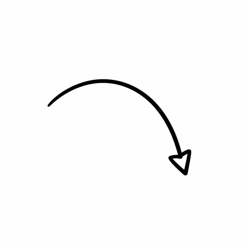 HandDrawn Curved Arrow Pointing Downward with a Simple Design. vector