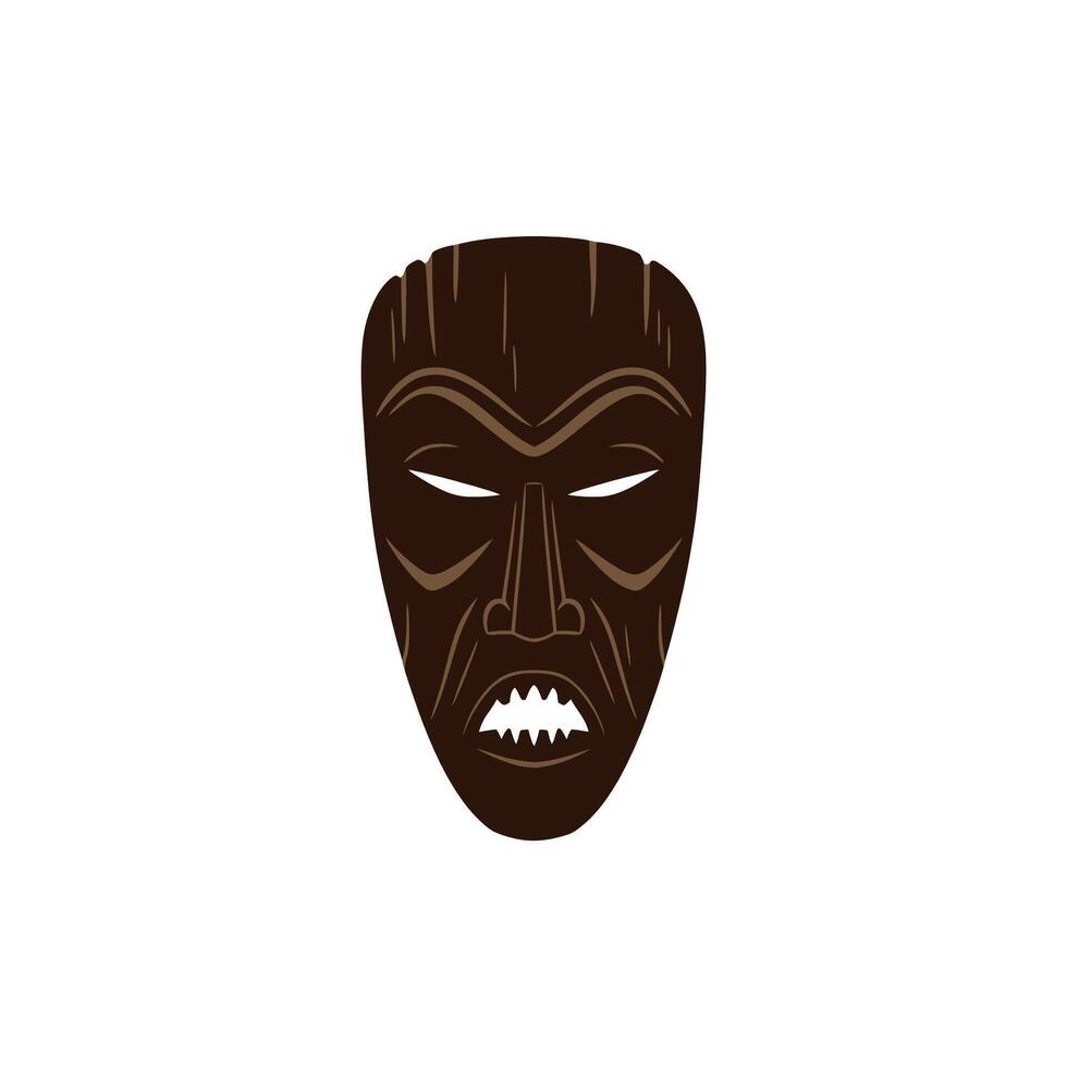 Intricate Tribal Mask with Fierce Expression and Sharp Teeth. vector