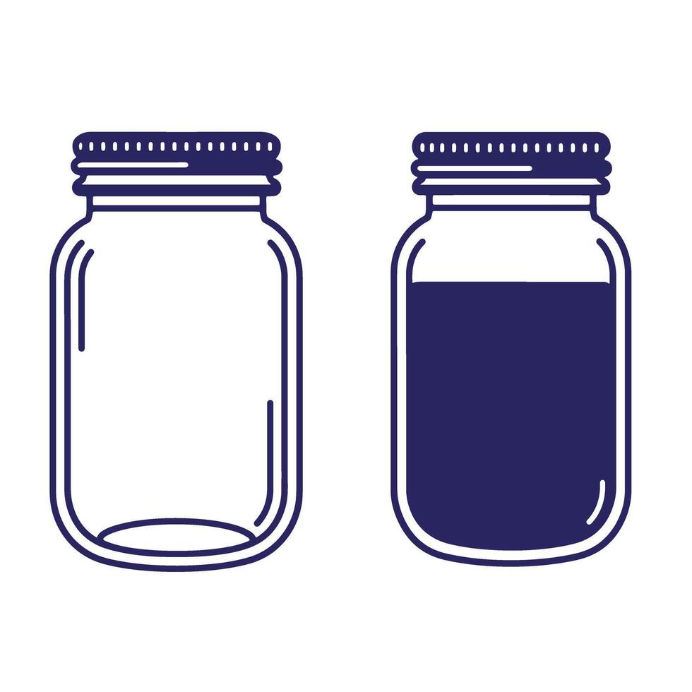 illustration of two mason jars one empty and one partially filled for coloring pages vector