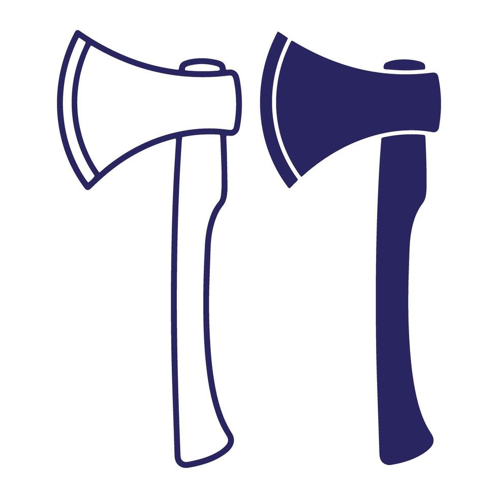 Two axe icons depicting outline and solid color designs on white background vector