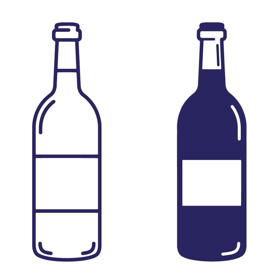 Two wine bottles illustration outline and solid filled with label space for design vector