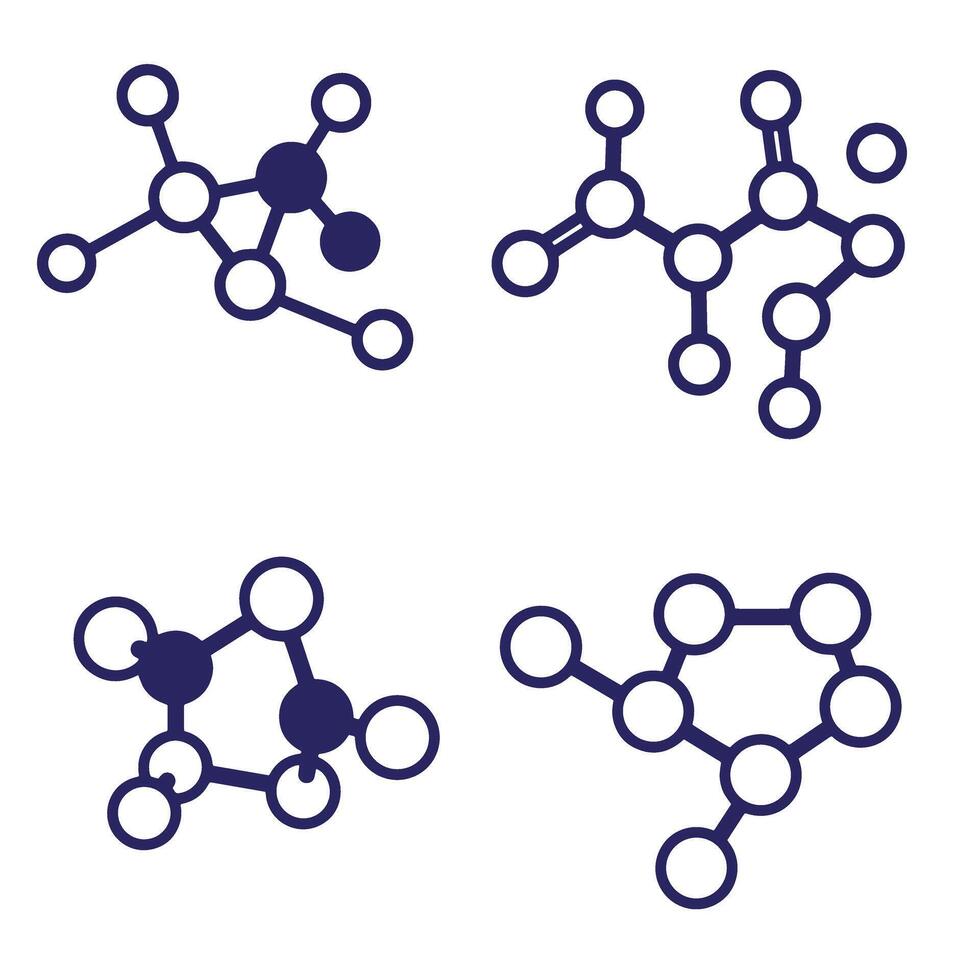 Four simple molecular structures representing science and chemistry concepts vector