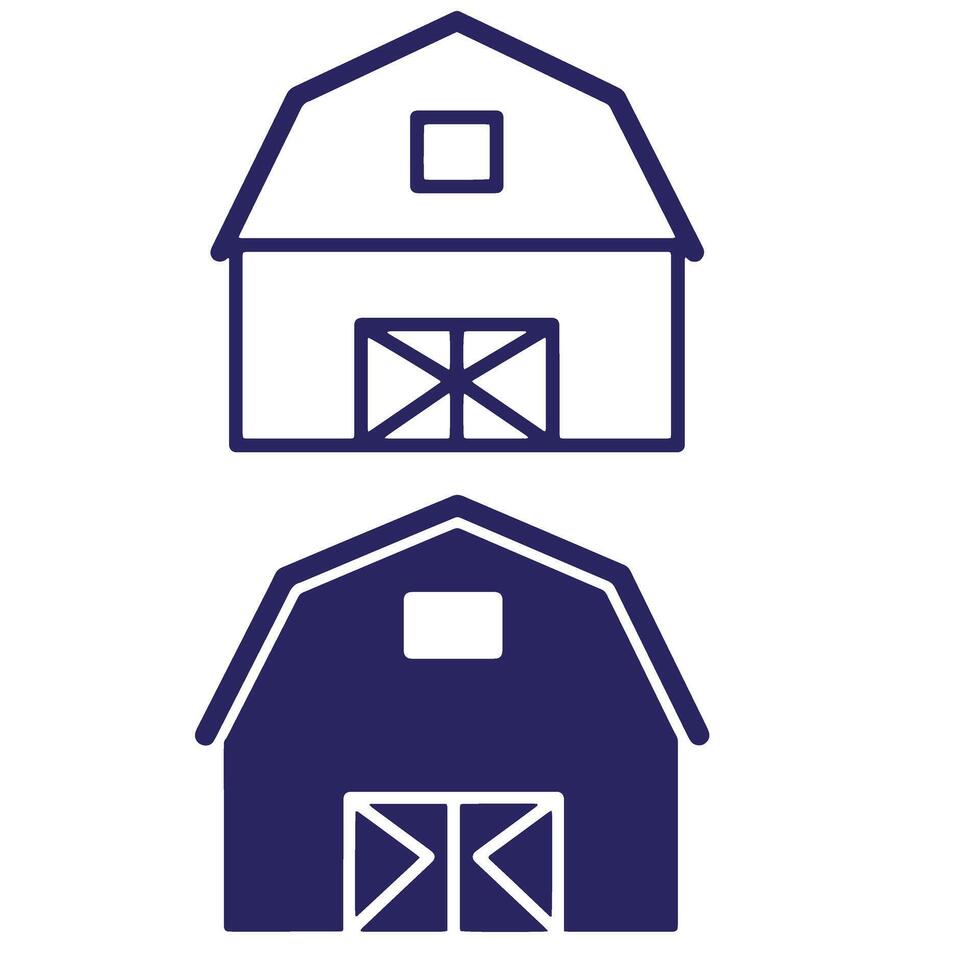 Two detailed illustrations of barns in two different color styles with simplified outlines vector