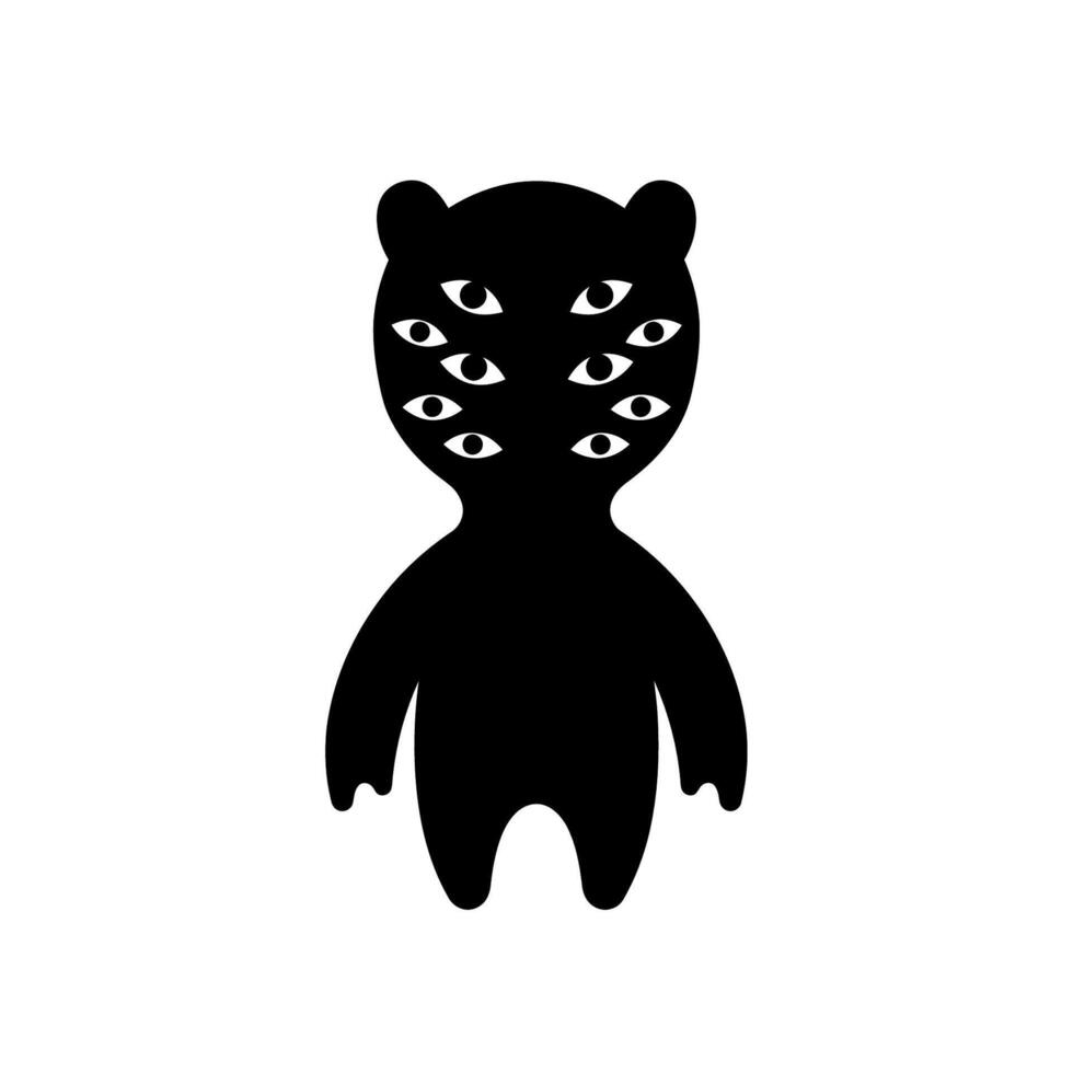Mysterious Black Creature with Multiple Eyes Staring Intently. vector
