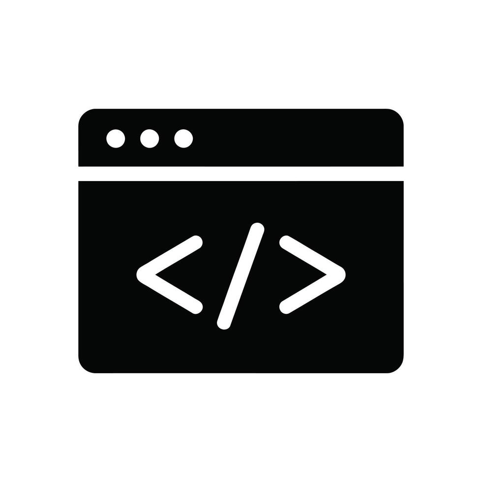 Black Coding Icon with Forward and Backward Slash Symbol inside Browser Window vector