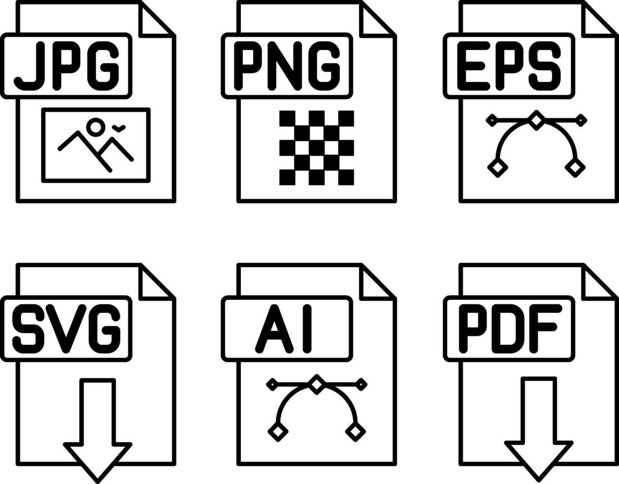 archivo íconos jpg, , eps, svg, ai, y pdf. ilustraciones de documentos en varios formatos. para aplicaciones, publicidad, sitios web, botones, ui, y ux interfaces, aislado en blanco antecedentes vector