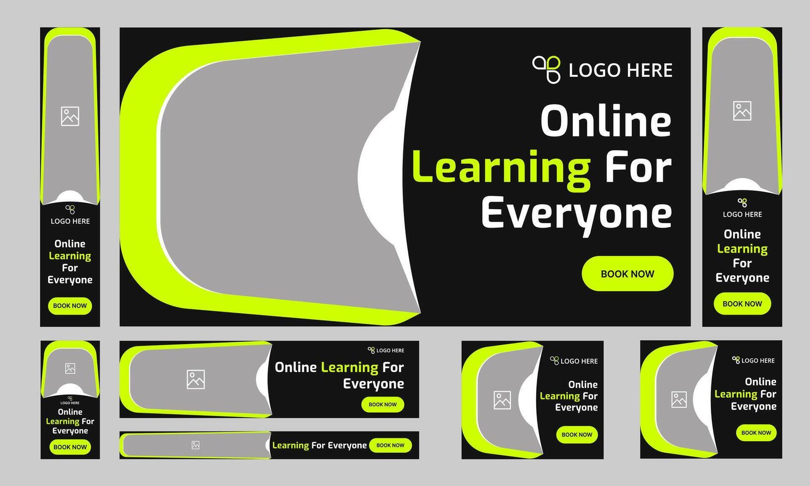 Customizable best online learning web set banner design, everyday education web bundle banner design, editable eps 10 file format vector