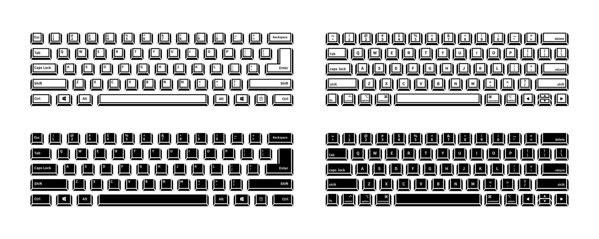 Diverse mechanical keyboard layouts for custom pc setup design vector