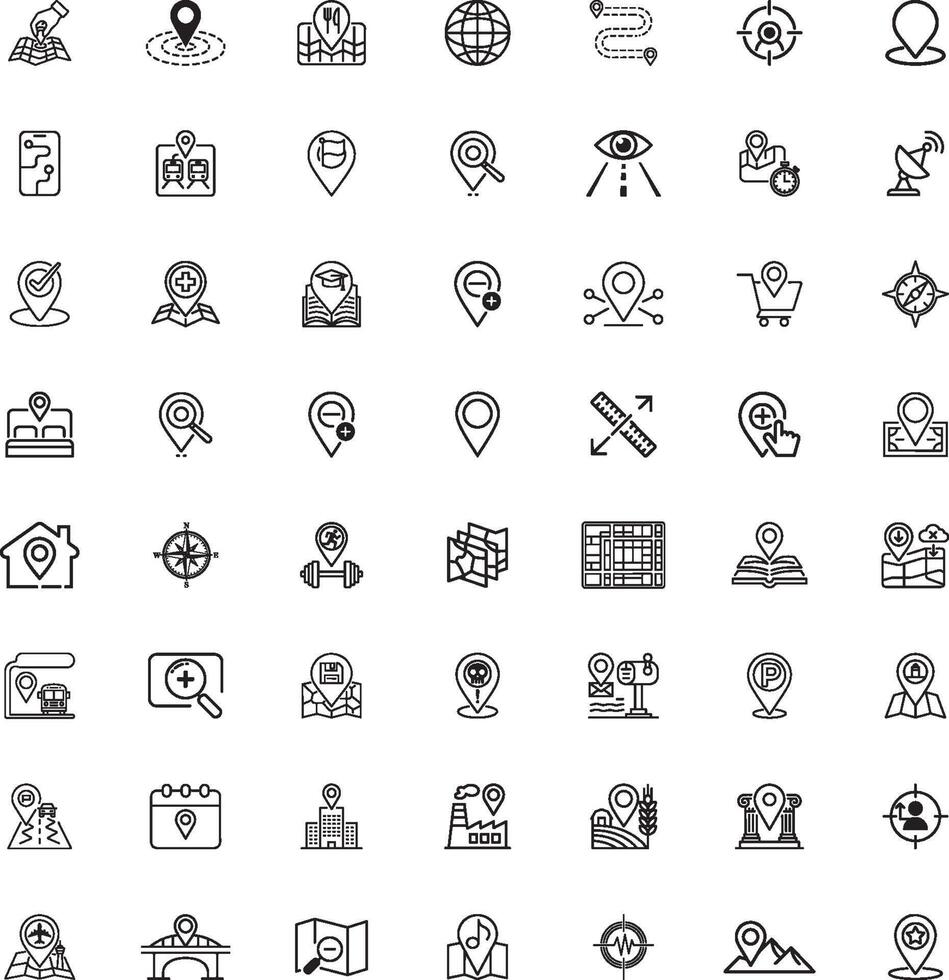 navigation, gps, location, route. Linear icon collection on white background vector
