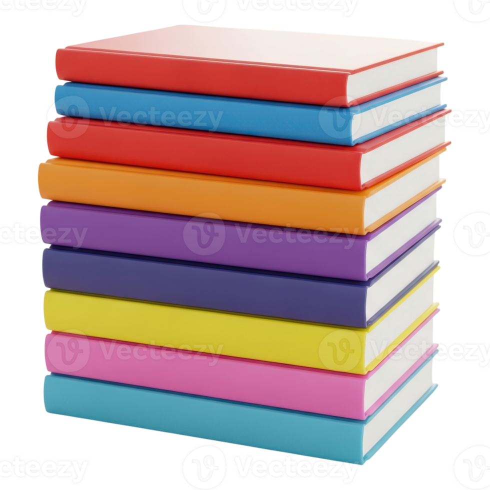 Stack of colorful books isolated on transparent background in 3d rendering png