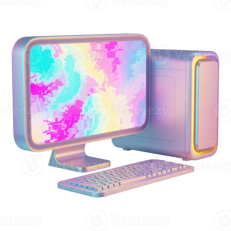 retro computador com colorida tela isolado em transparente fundo, 3d Renderização png