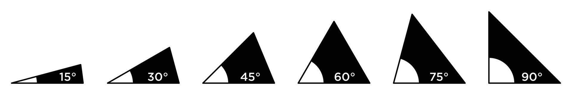 Various acute angles in triangle corners ranging from 15 to 90 degrees, The sizes of the triangles increase as the angles increase. vector