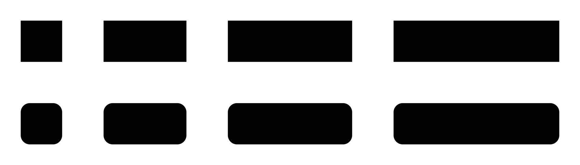 Set of simple black and white rounded rectangle icons, usable as buttons, A set of simple black and white icons features six rounded rectangles. vector