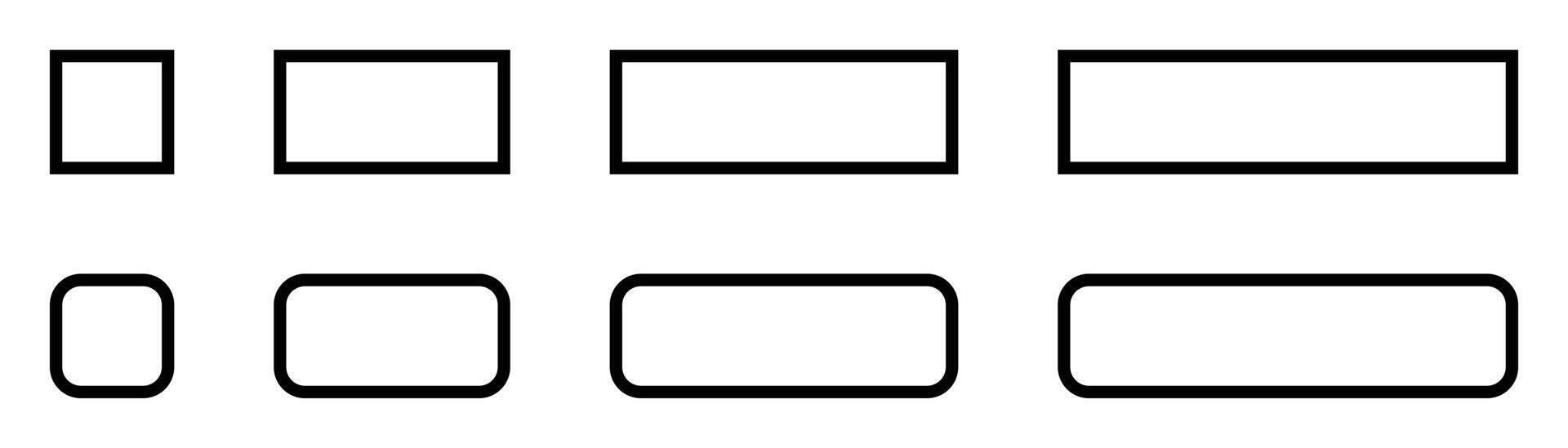 Set of simple black and white rounded rectangle icons, usable as buttons, A collection of ten rectangular icons in simple black and white. vector