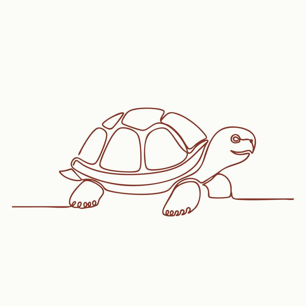 Minimalist Continuous Line Drawing of a Tortoise with a Detailed Shell and Calm Expression vector