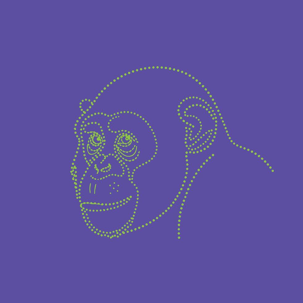 Stylized outline of a primate's face created with dotted lines on a solid , emphasizing artistic design and minimalism vector