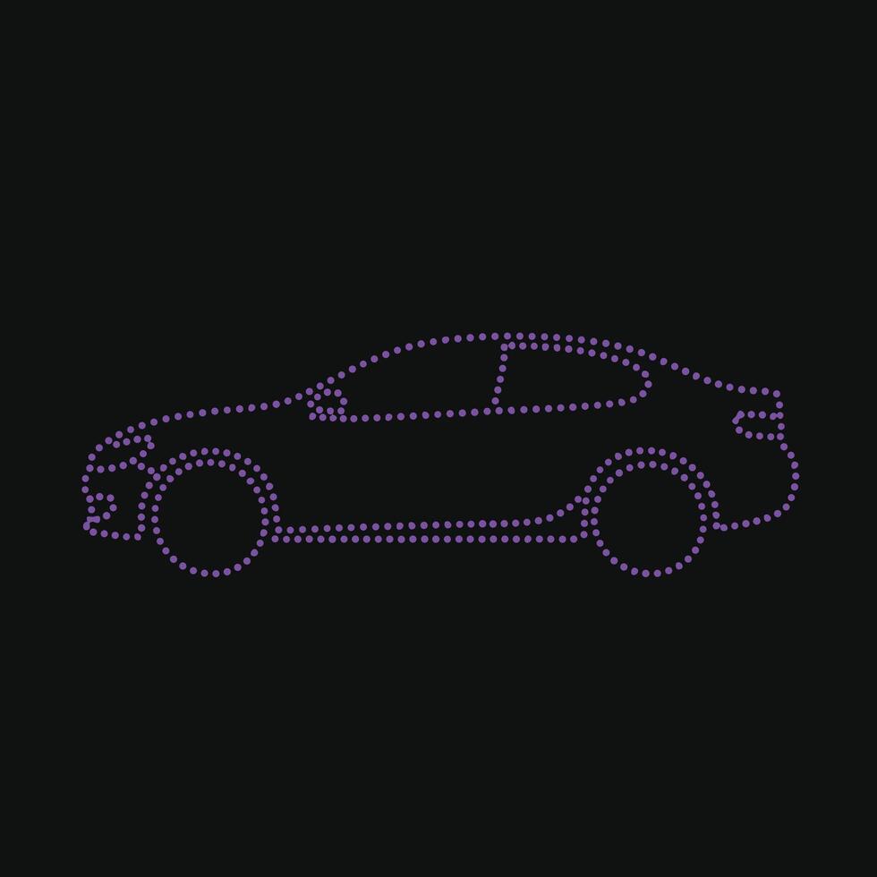 Stylized outline of a modern sedan vehicle created with dotted lines on a dark , highlighting automotive design and technology vector