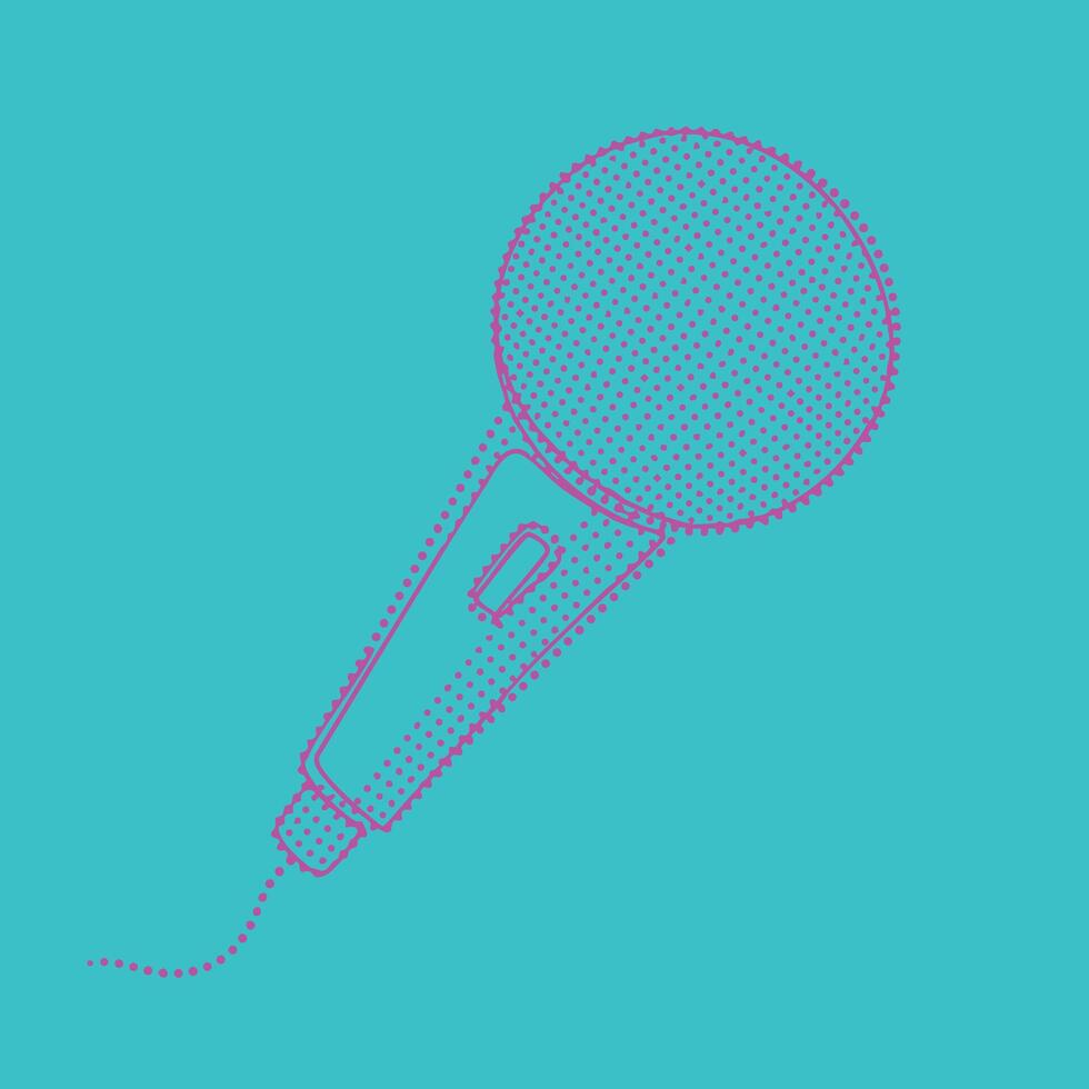 Stylized digital drawing of a handheld microphone with a dotted halftone pattern on a vibrant blue vector