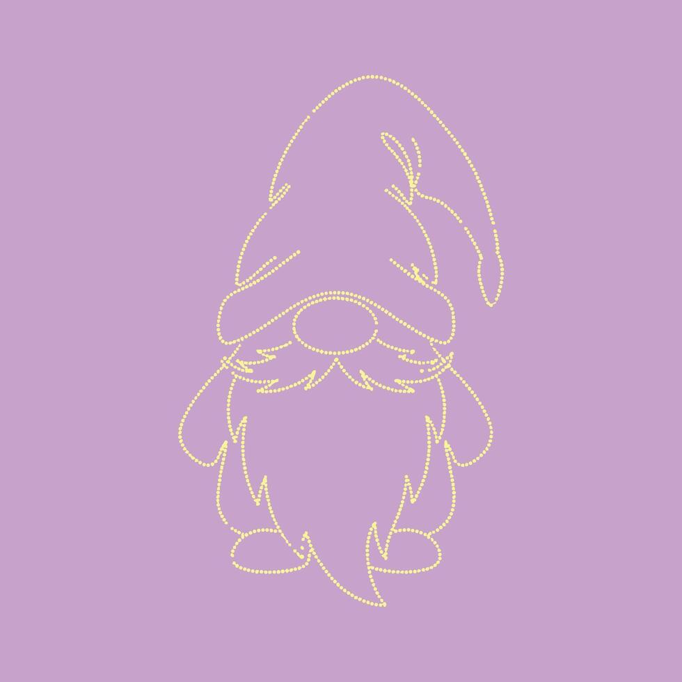 Minimalist Line Drawing of a Gnome with a Pointed Hat and Long Beard on a Soft Purple vector