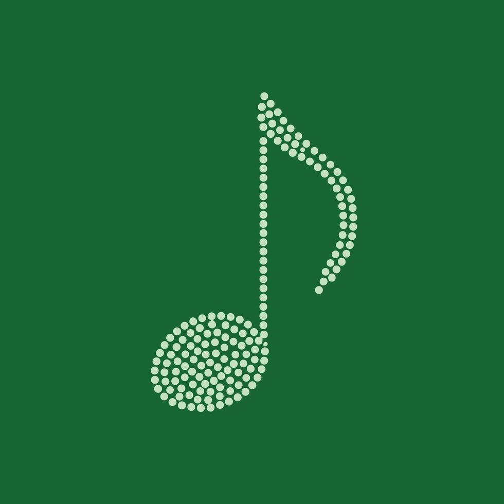 Stylized musical note composed of small dots on a solid green representing music and sound concepts vector