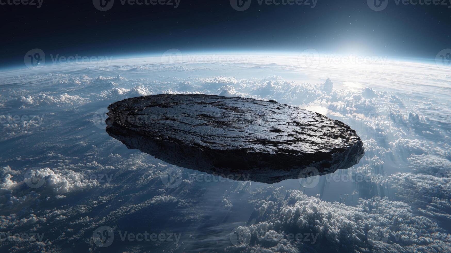 Stellar Object Suspended Above Earth in Deep Space with Clouds Below photo