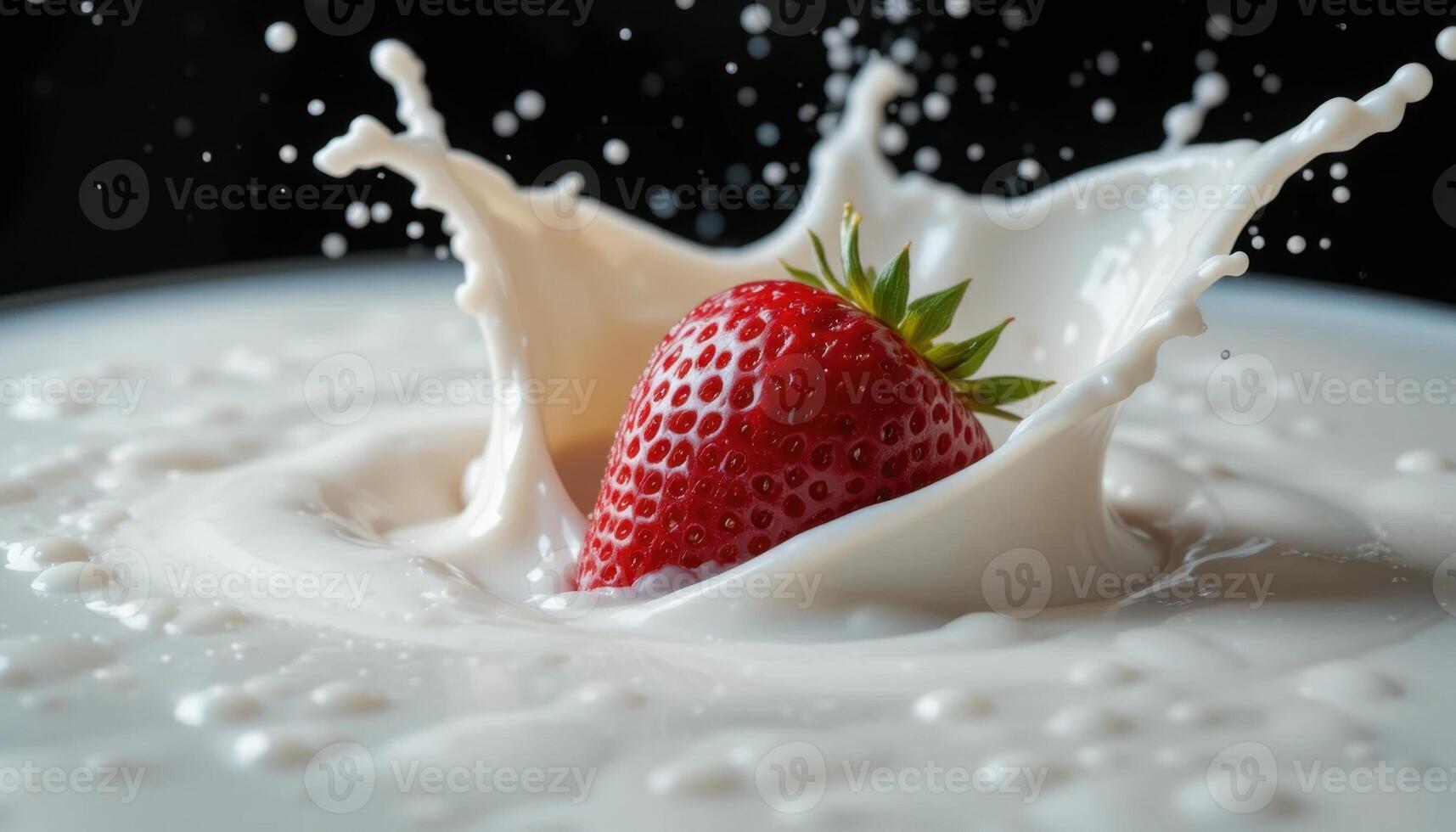 Strawberry Splashes Into Creamy Milk Creating a Captivating Visual Effect photo