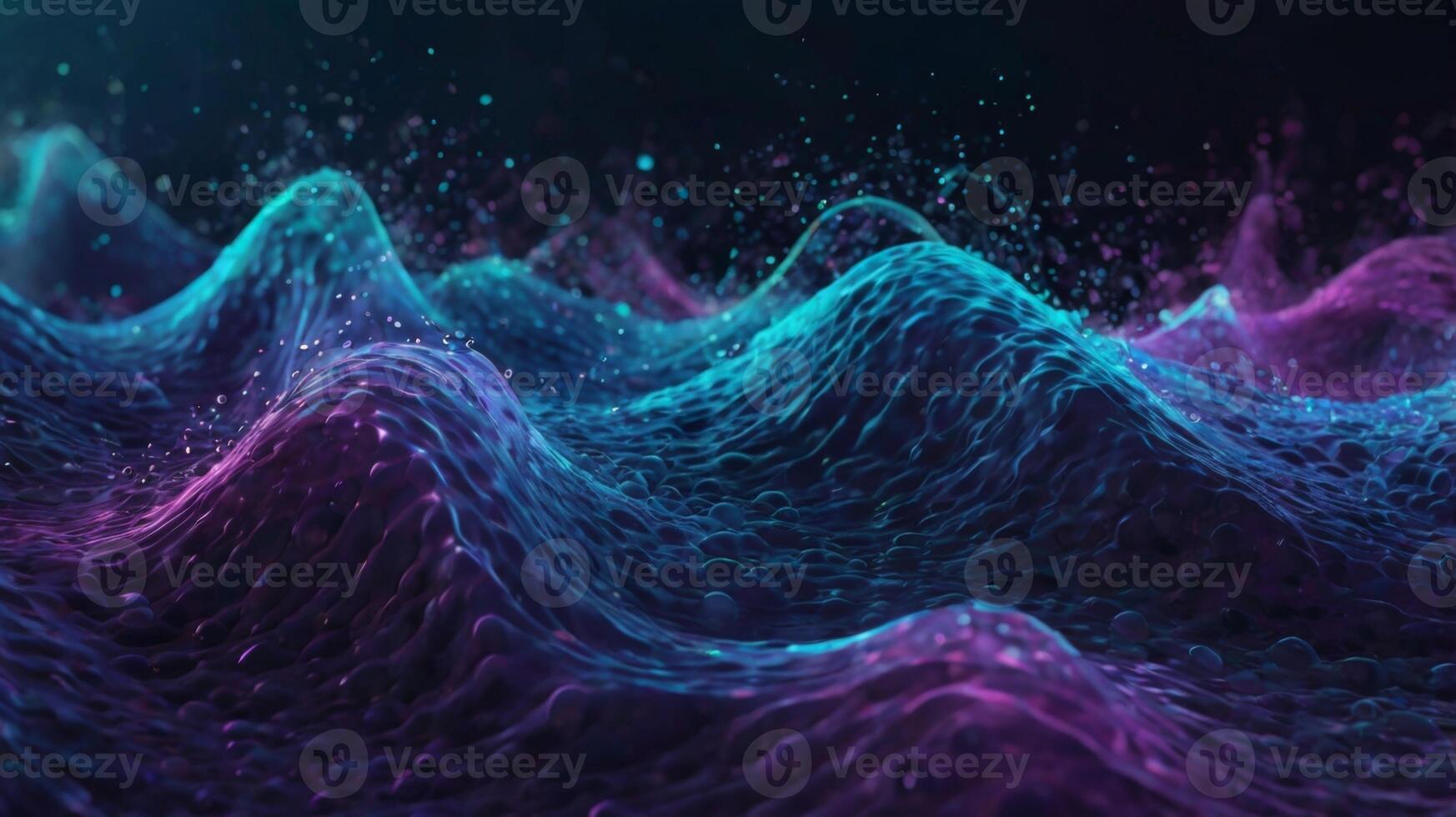 Colorful Abstract Waves with Light Particles in a Digital Ocean Background for Modern Art and Technology Concepts photo