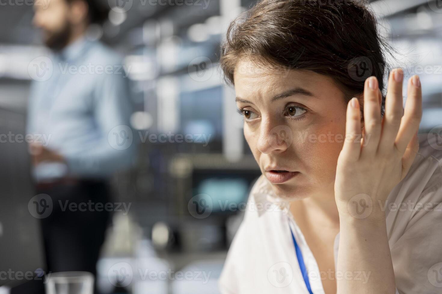 Data center admin inspecting infrastructure, doing maintenance tasks, checking diagnostics. Server hub IT professional conducting system checks to ensure stability across network racks, close up photo