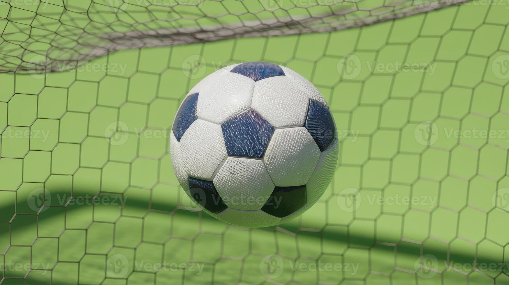 Soccer Ball in a Net on the Field, Close up of Goal Scored During a Game photo