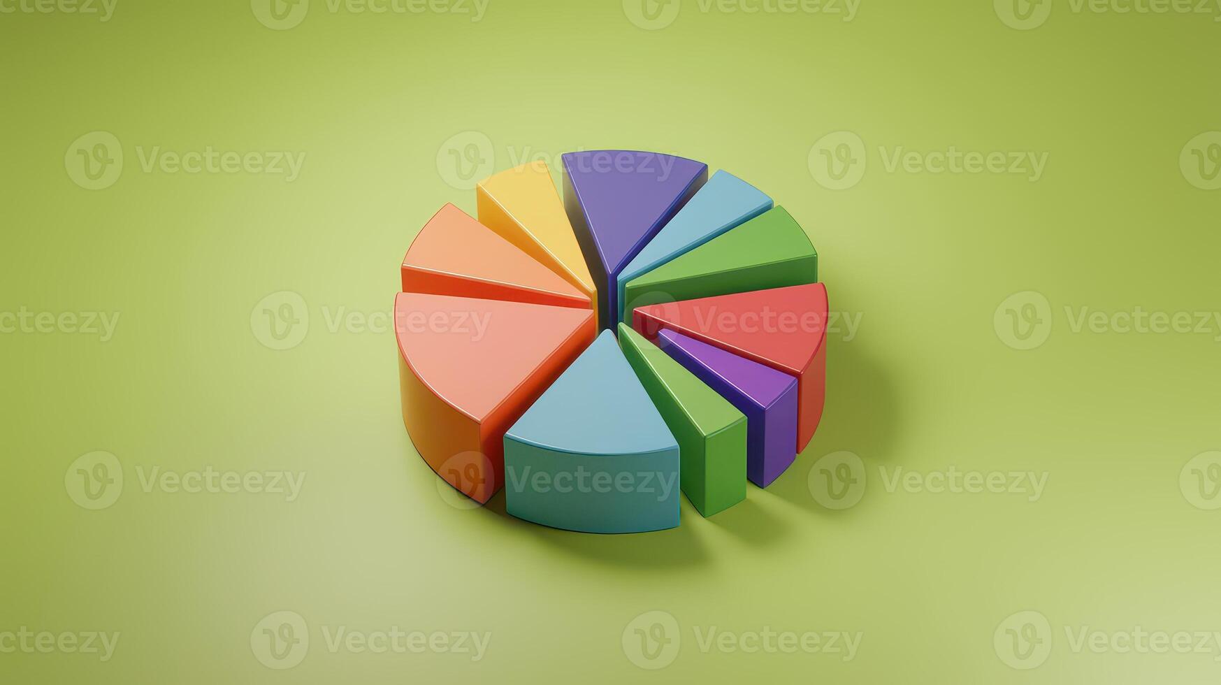 Colorful 3d Pie Chart Showing Different Segments on a Green Background photo