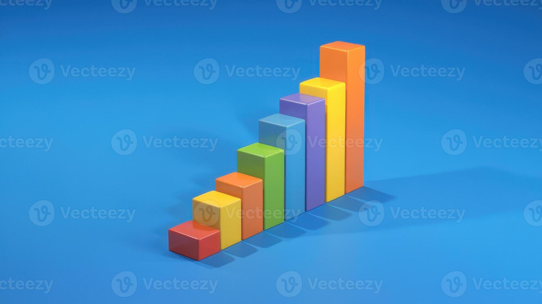 Colorful Bar Graph Showing Growth on a Blue Background Showing Progress photo
