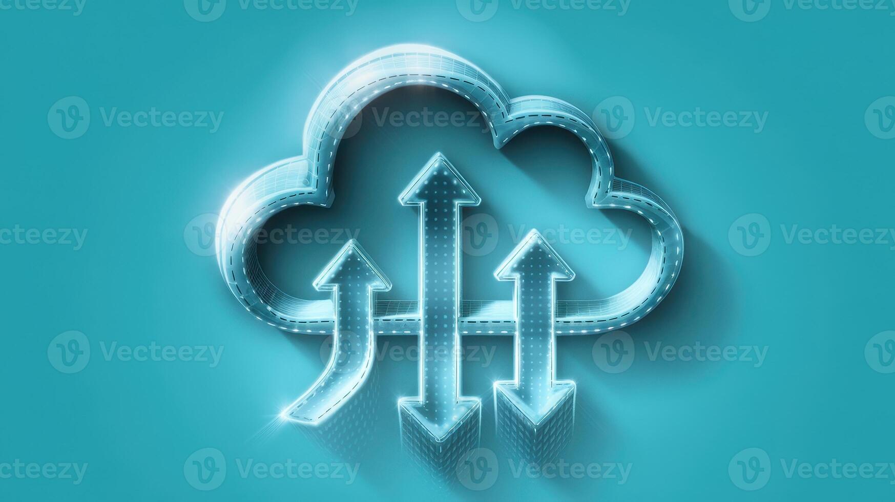Cloud Computing Concept With Arrows Pointing Upwards and Downwards on Teal Background photo