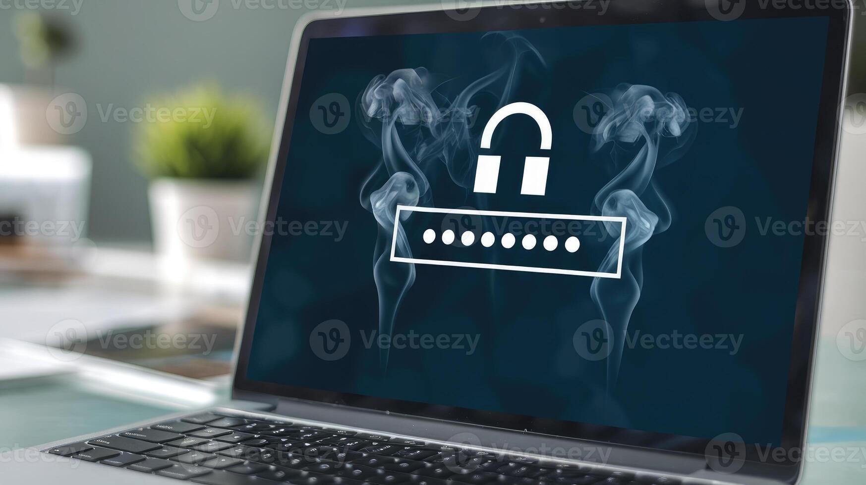 Laptop Computer Displaying a Lock Icon and Password Field for Account Security photo