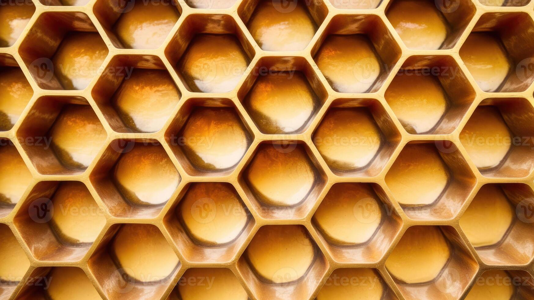 Honeycomb Structure With Golden Brown Honey Inside Cells Creating Repeating Hexagonal Pattern photo