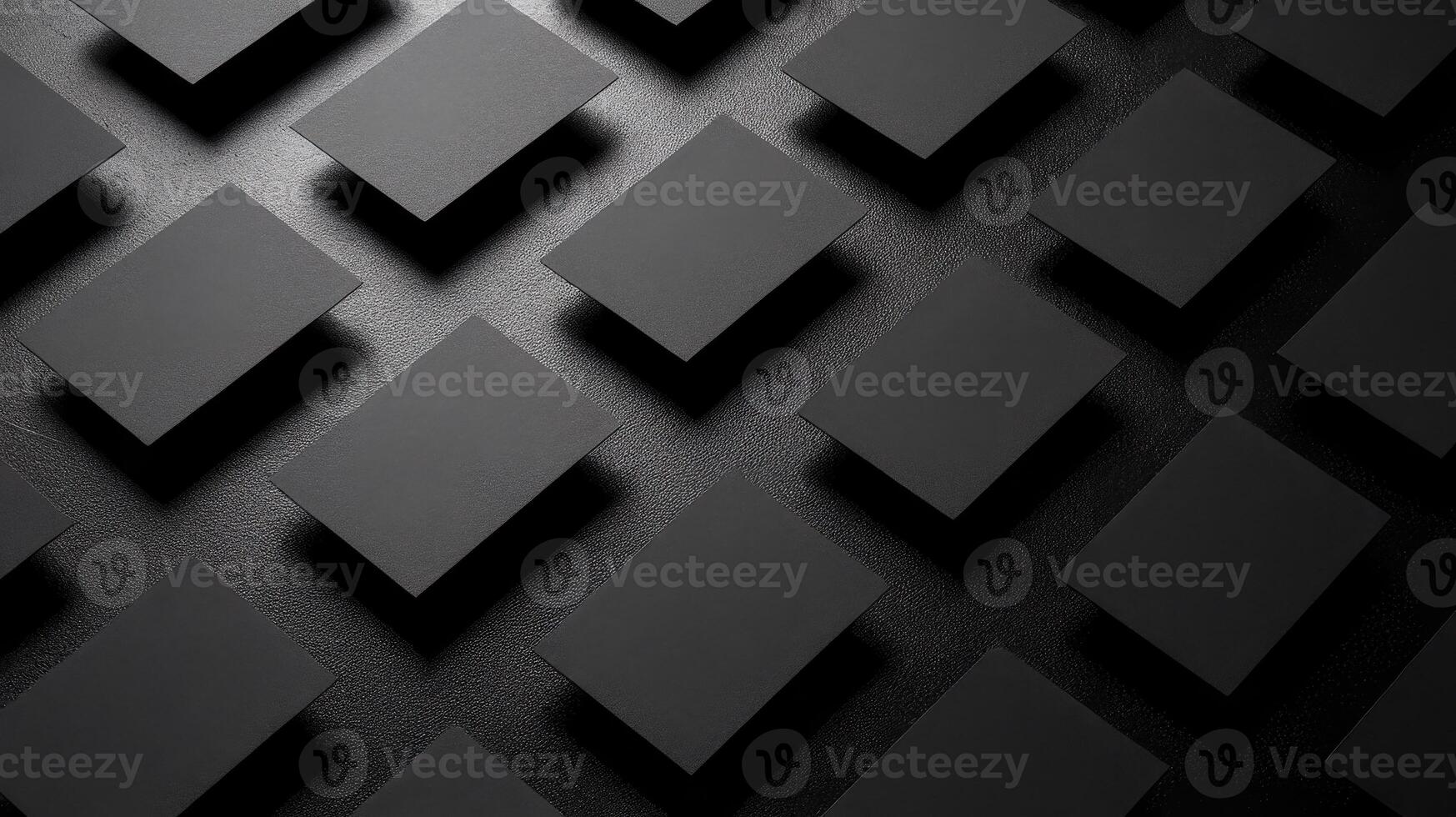 Many Black Cards in a Dark Scene Arranged on a Flat Surface With Shadows Casting Between Them photo