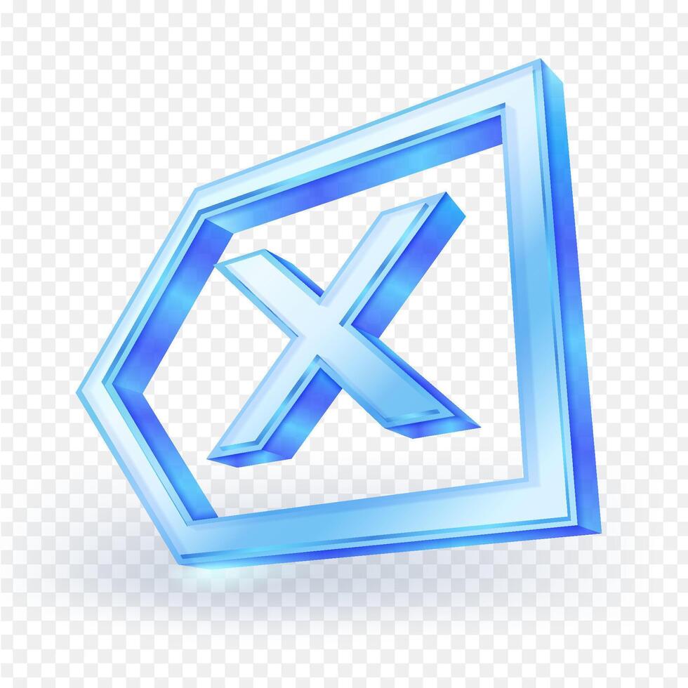 3D delete icon or backspace symbol on the keyboard is made of transparent glass material. vector