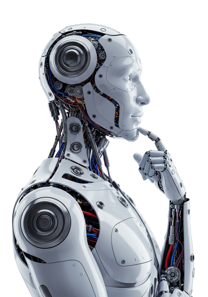 Advanced AI Robot in Profile Pondering Future Technology and Artificial Intelligence png