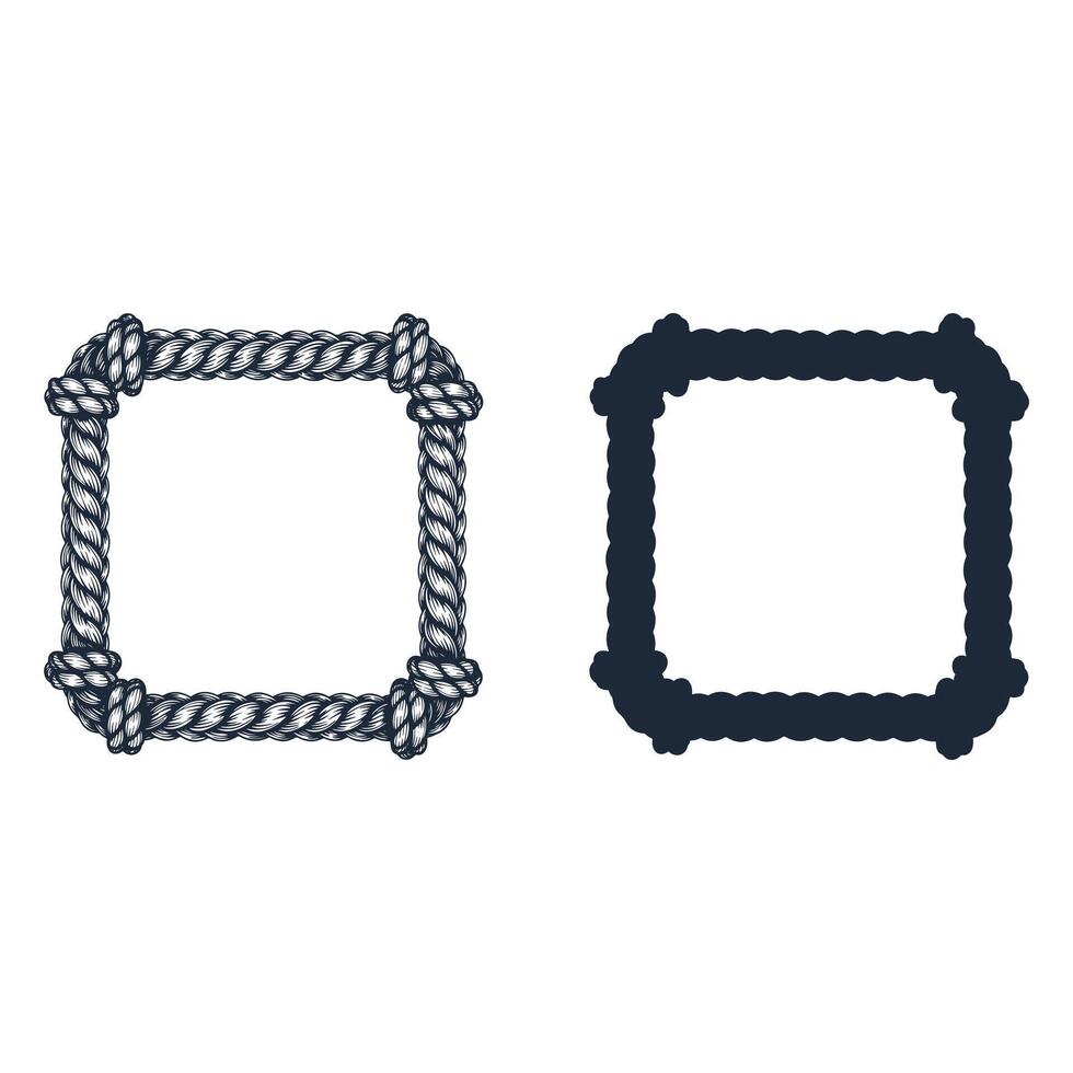 Rope Frame Border Set, Two different decorative square vintage rope frames with rope like borders and bow. vector