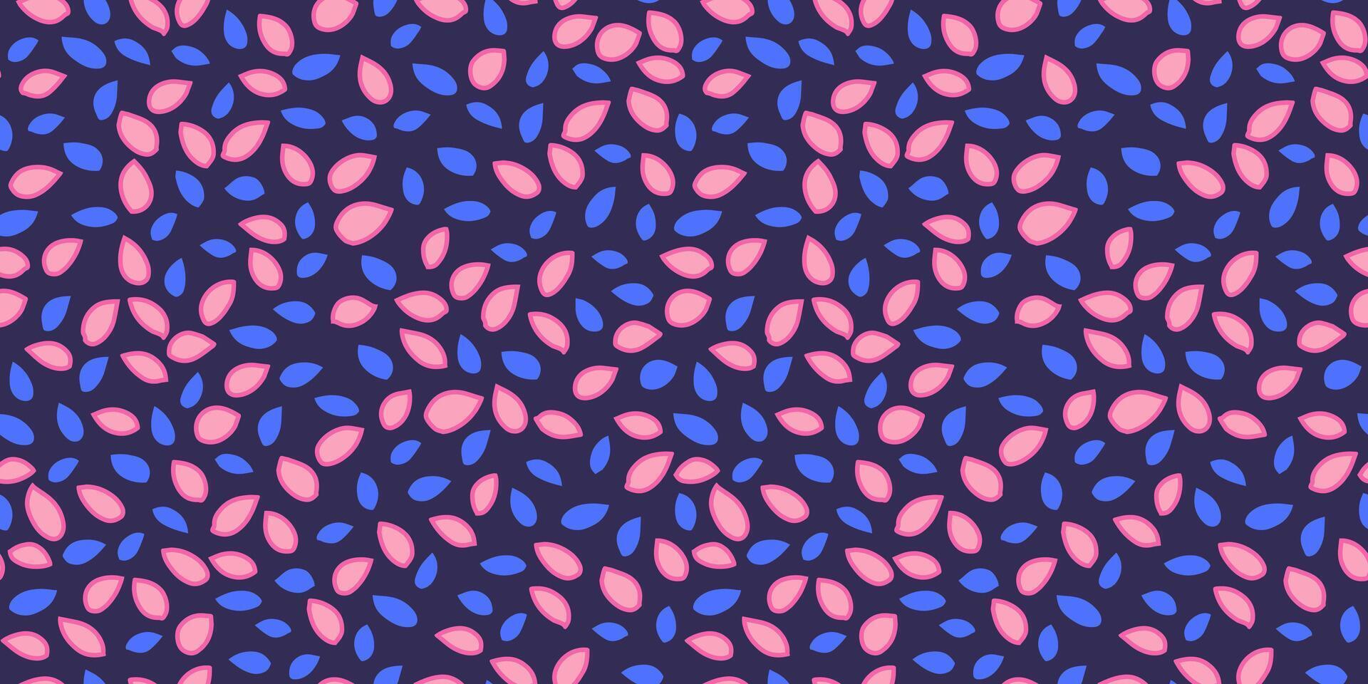 Seamless pattern with abstract pink and blue leaf shapes on a dark background. Modern geometric design for textiles, wrapping paper, and digital prints vector