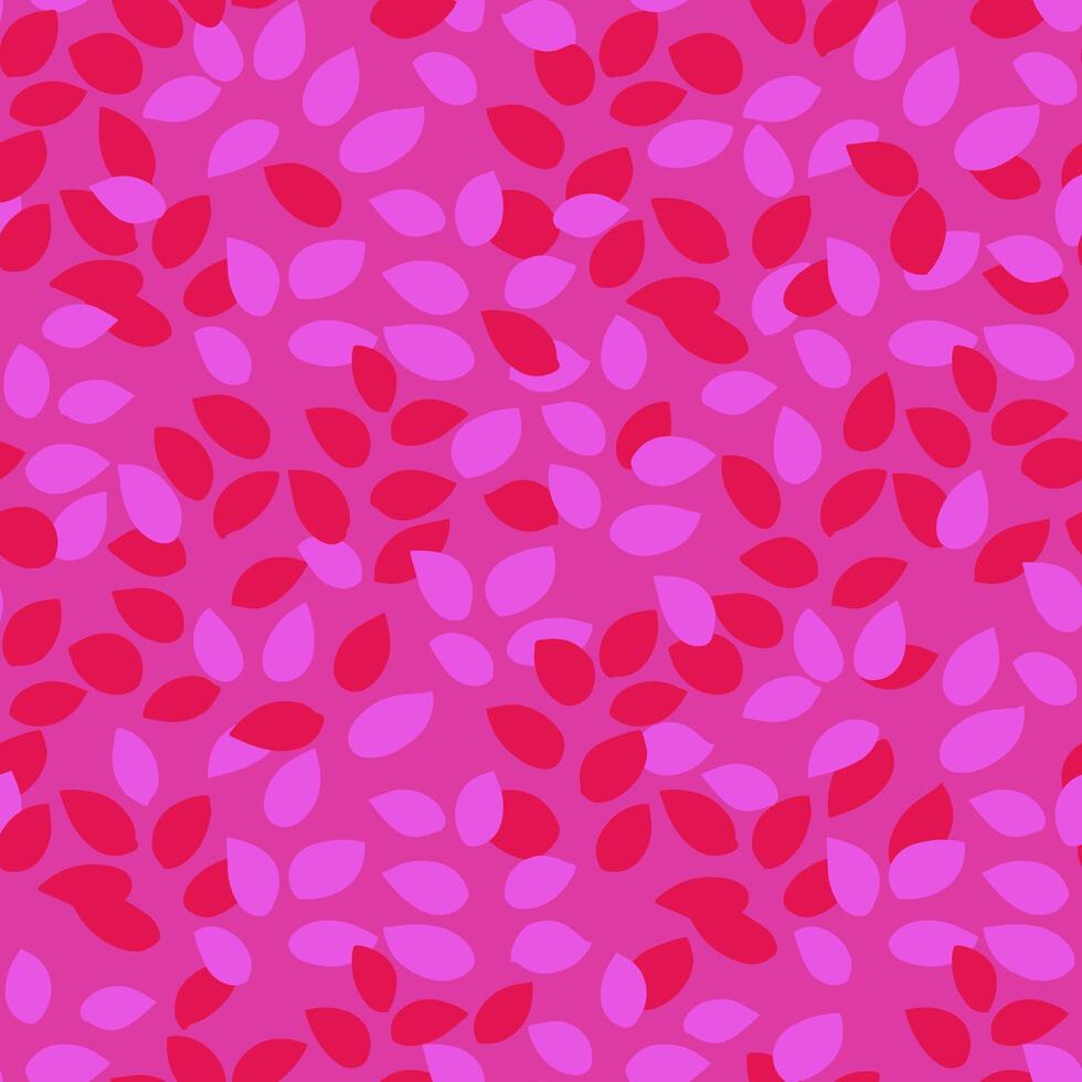 Seamless abstract pattern with red and pink leaf shapes on a magenta background. Bright modern design for fabric, wrapping paper, Valentines and spring decor vector