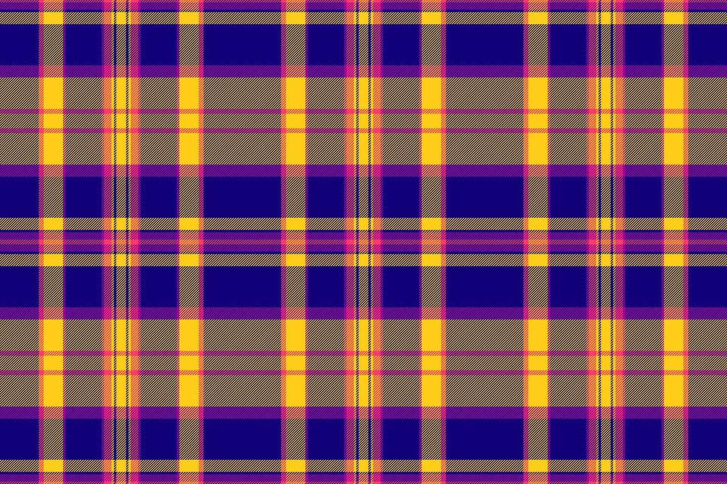 Vibrant plaid pattern with intersecting lines of blue, gold, and muted purple. Use for backgrounds, textiles, fabrics, or a colorful graphic design element. vector