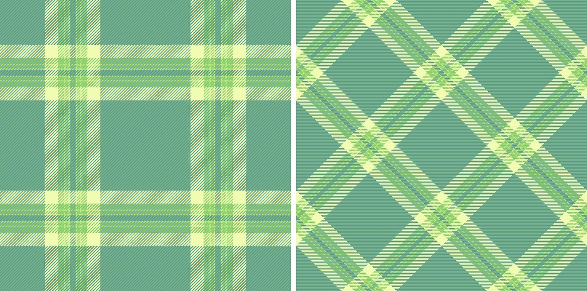 Two seamless tartan patterns create a versatile backdrop. The green and yellow hues give a calm, natureinspired mood. Ideal for fabric design, backgrounds, or creative projects. vector