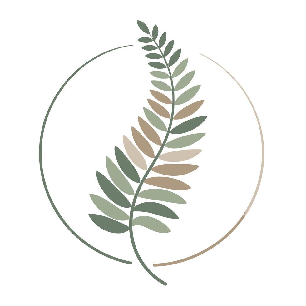 Abstract fern leaf design framed by a partial circle vector