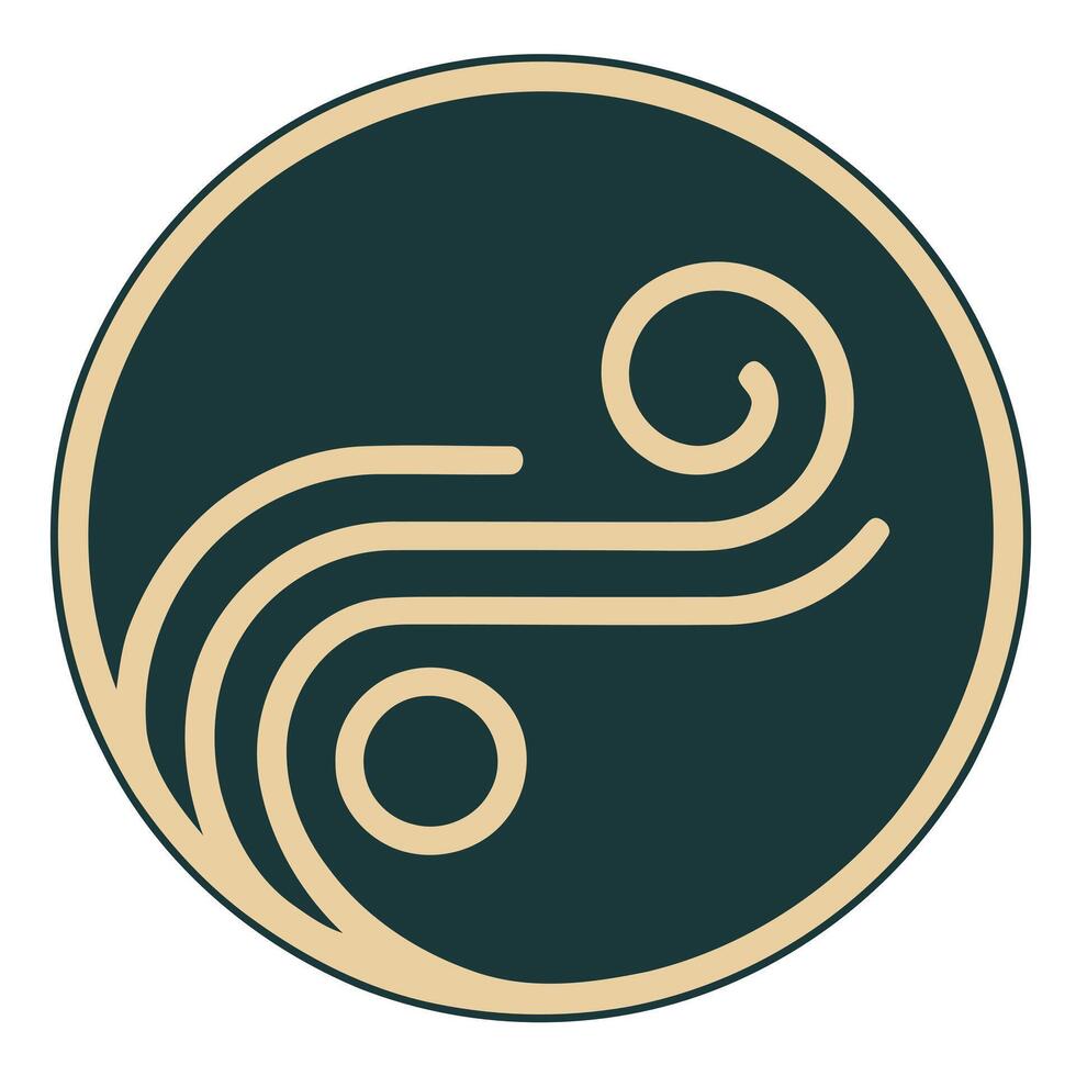 Abstract wind wave line art icon within circle vector