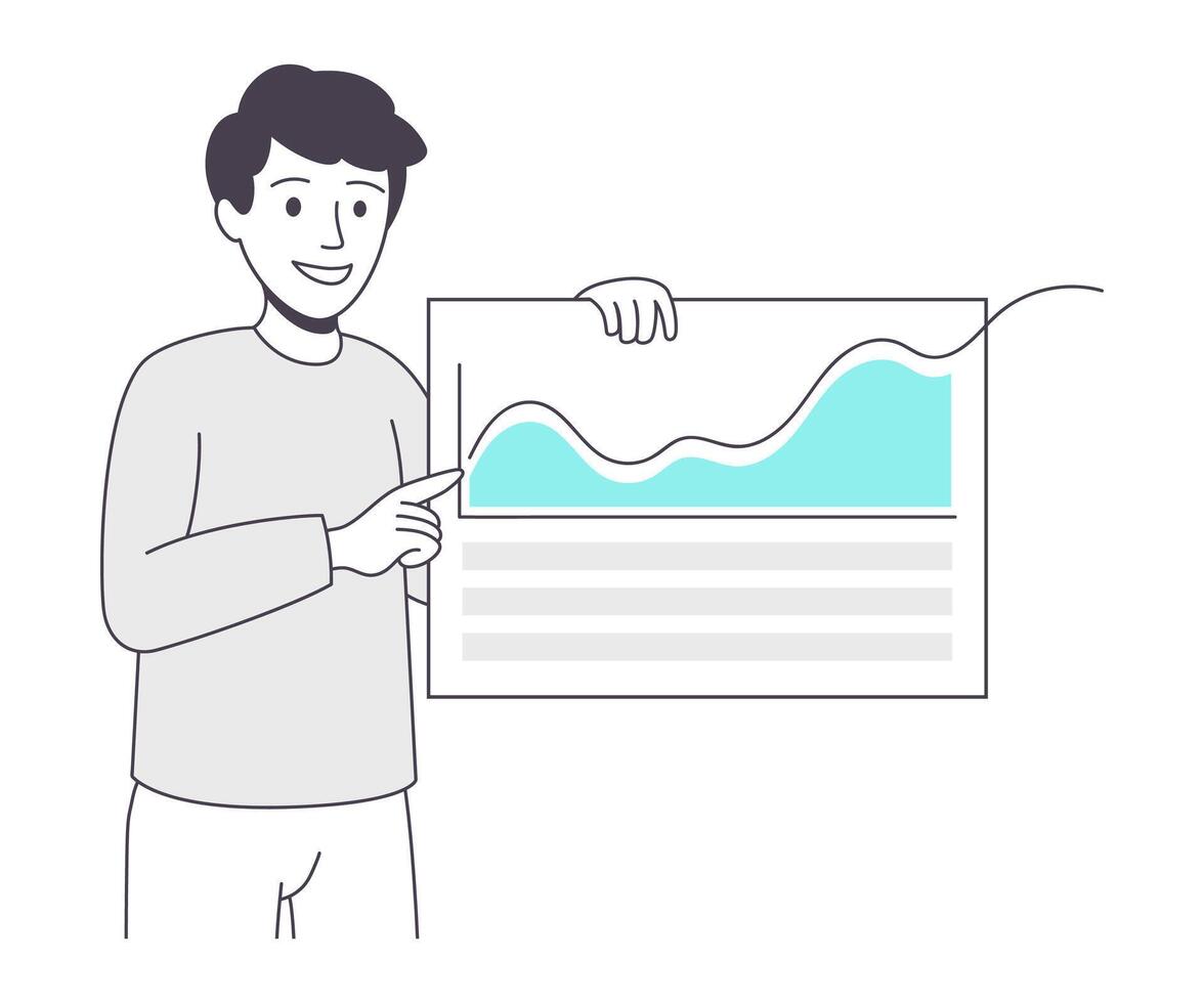 Man Business Character Pointing at Chart or Diagram with Curve Illustration vector