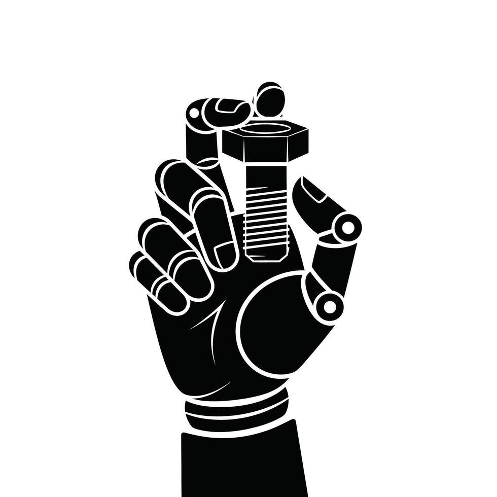 Robotic Hand Holding Bolt - Precision Engineering, Automation, Technology, concept vector