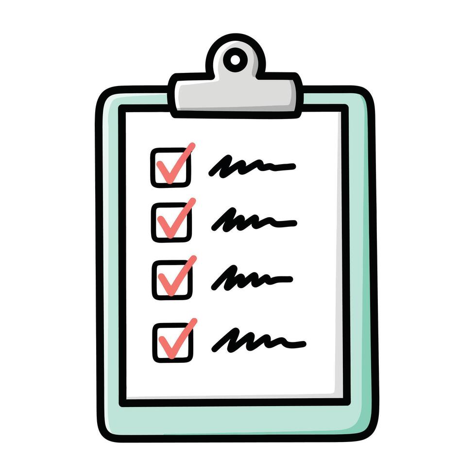 Checklist Clipboard with Red Checkmarks and Scribble Notes - To Do List Icon, concept vector