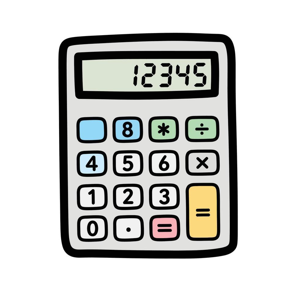 Hand-Drawn Calculator Icon Math, Numbers, Arithmetic, Counting, Education, Business, eight vector